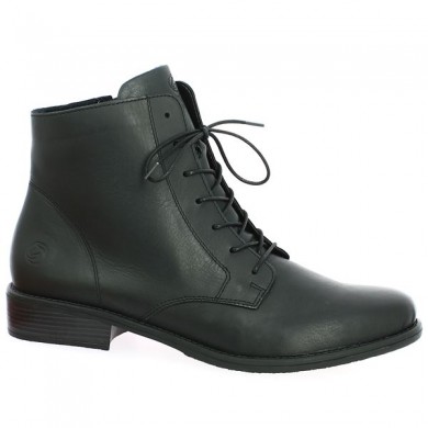 Classic black lace-up boots, large size, profile view