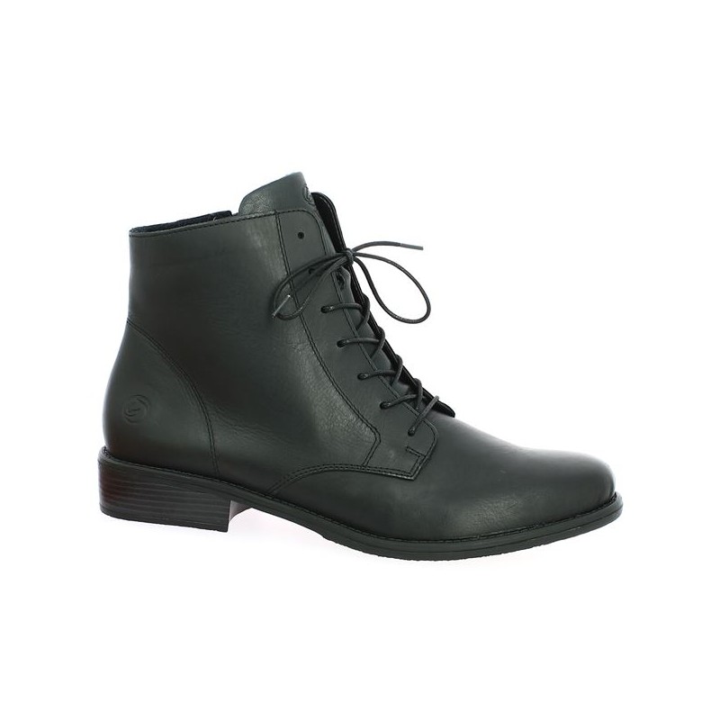 Classic black lace-up boots, large size, profile view