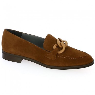 mocassin femme grande pointure Camel à chaine, vue profil