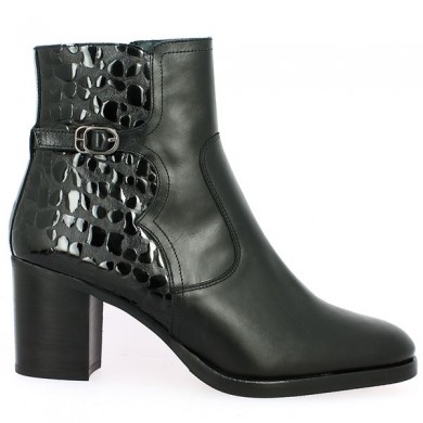 ankle boots bi material patent heel woman 42, 43, 44, 45, profile view