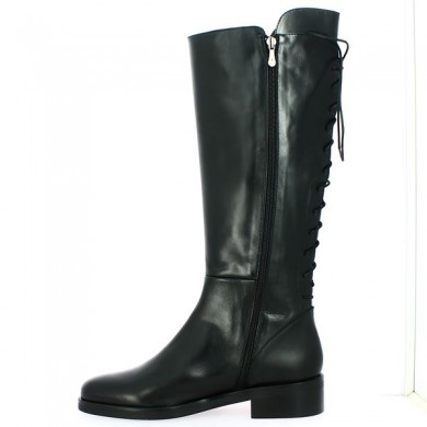 Boots large size woman laces wide calves black leather, interior view