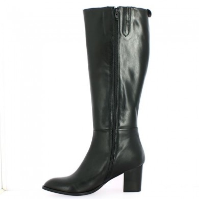 women's black boot with large heel, inside view