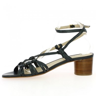 Sandale grande taille femme noir liens anneau cuir noir Shoesissime, vue intérieure