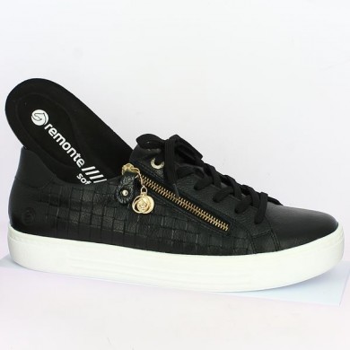 Black leather sneakers large size woman removable sole, view details