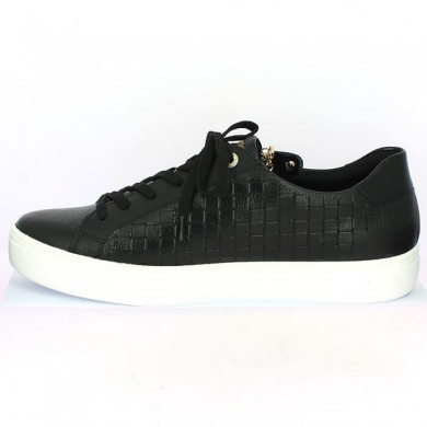 Black leather sneakers large size woman removable sole, interior view