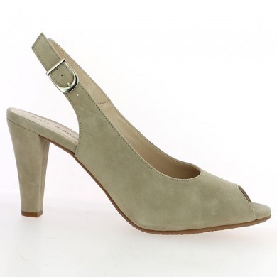 Shoesissime large size beige velvet sling back heel, side view