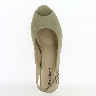 Shoesissime open front and back pumps in large beige velvet, top view