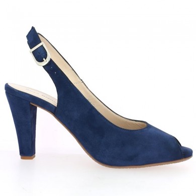 chaussures talons velours bleu ouvert grande taille femme Shoesissime, vue coté