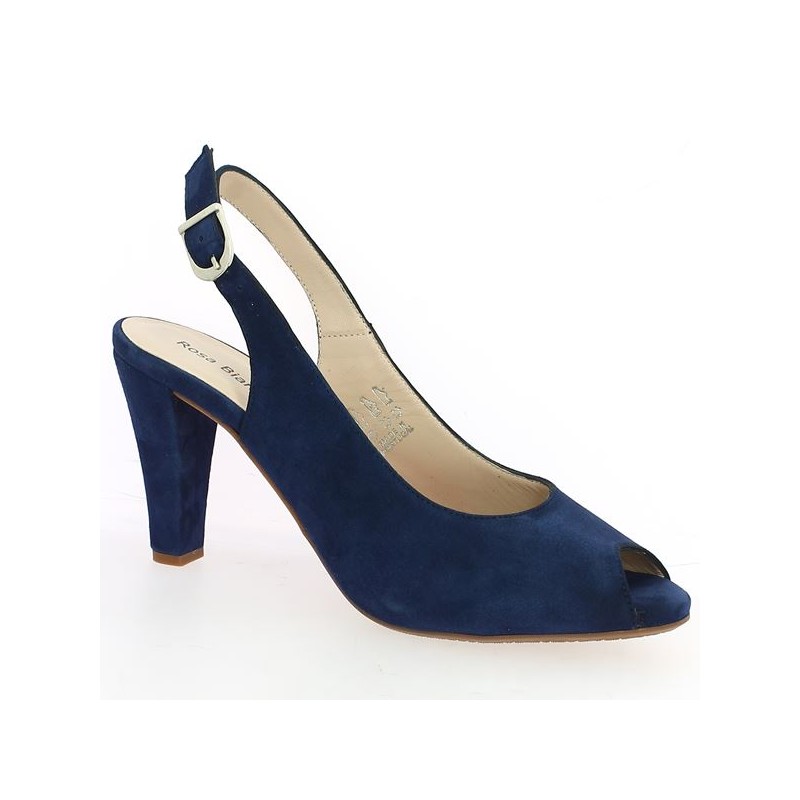 blue velvet pump open front and back 42, 43, 44, 45, profile view