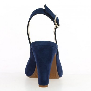 Blue velvet high heels open heel and back large size Shoesissime, heel view