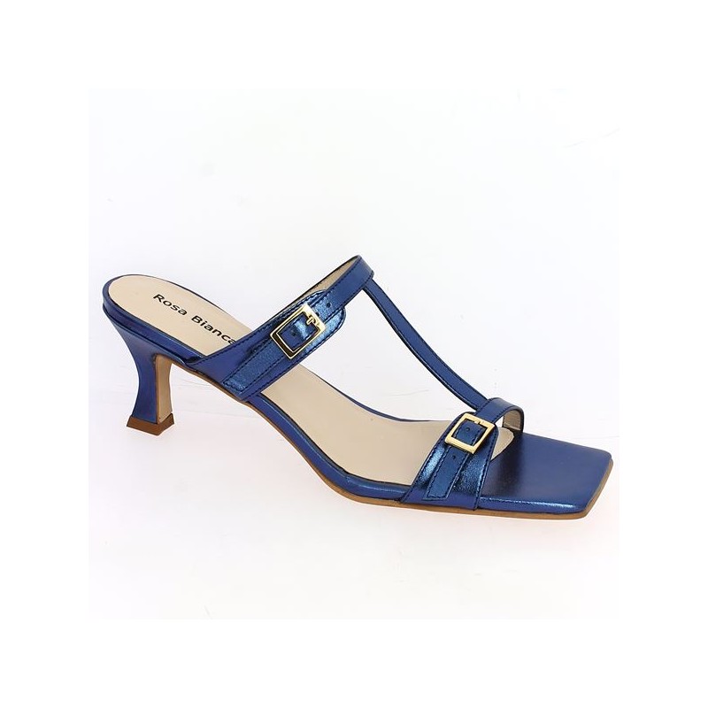 Shoesissime blue leather mule with square toe, profile view