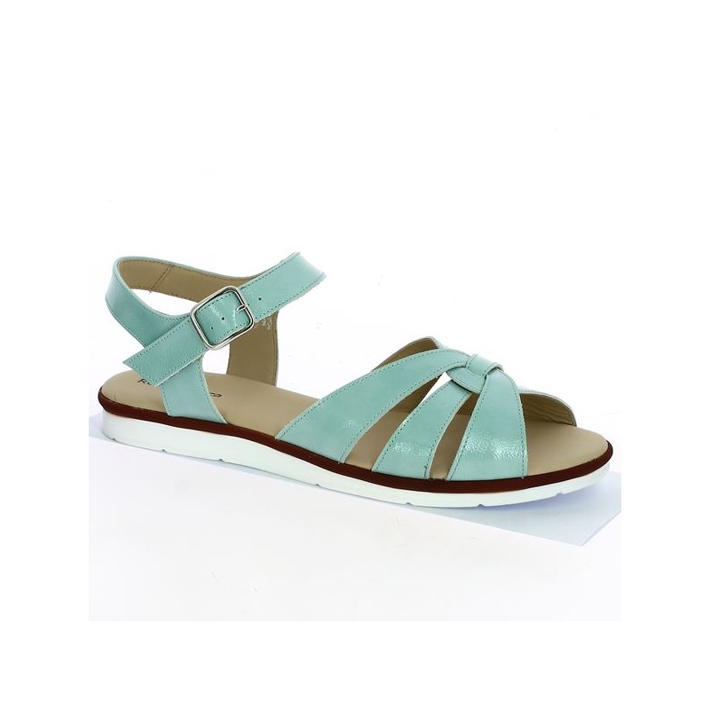 Shoesissime large size flat turquoise sandal, profile view