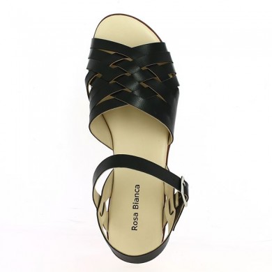 Sandale cuir noir confort femme 42, 43, 44, 45, vue dessus