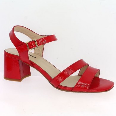 sandale vernie rouge talon carré grande taille femme, vue profil