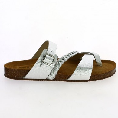 cork sandal with silver leather slats for women 42, 43, 44, 45, side view