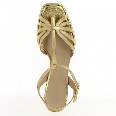 golden leather sandal with a 9.5 cm heel, Shoesissime size, top view