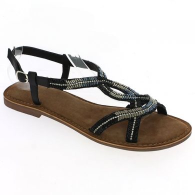 black jewel sandals extra flat large size, profile view