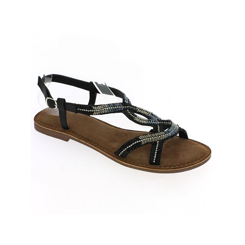 black jewel sandals extra flat large size, profile view