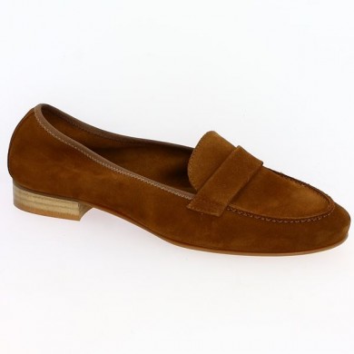 mocassin croute de cuir camel 42, 43, 44, 45 femme, vue profil