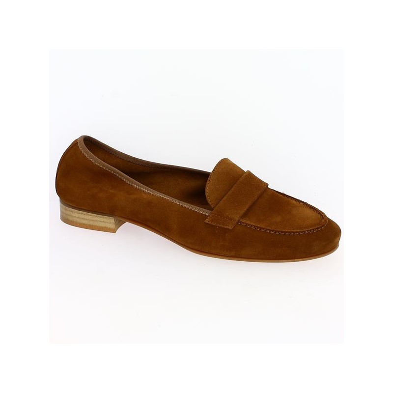 mocassin croute de cuir camel 42, 43, 44, 45 femme, vue profil