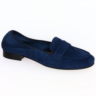 Mocassin femme grande taille velours bleu Folie's, vue profil