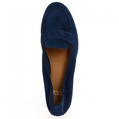 Shoesissime blue nubuck moccasin for women with big size, top view