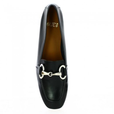 Women's black leather loafer with gold chain 42, 43, 44, 45, top view