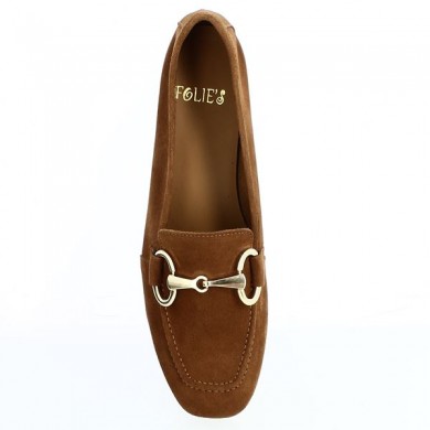 Camel leather moccasin with gold chain 42, 43, 44, 45 woman, top view