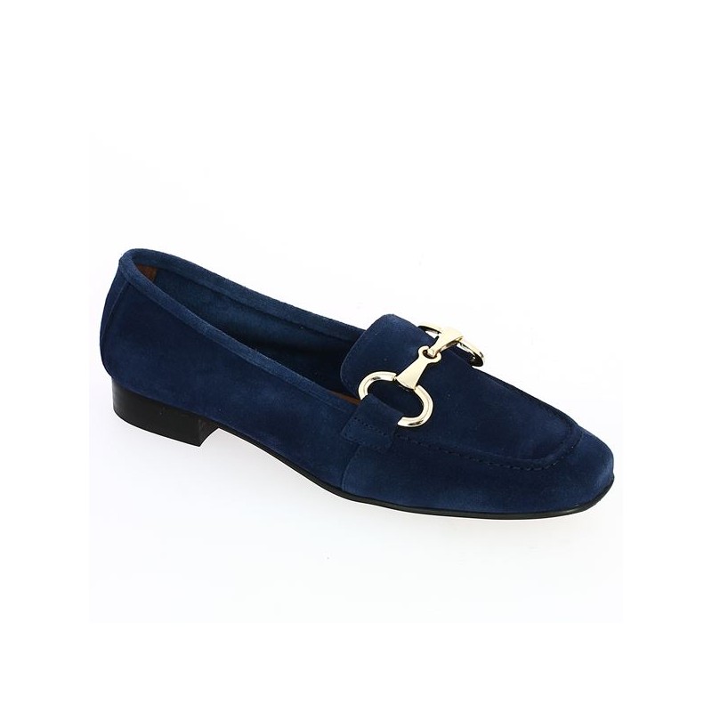 blue moccasin with gold chain woman 42, 43, 44, 45 Shoesissime, profile view
