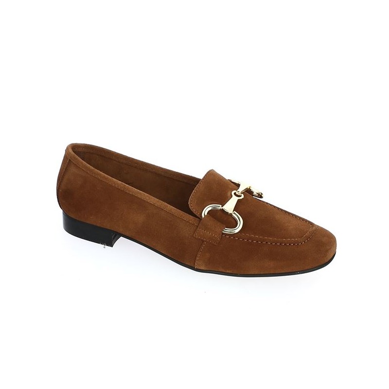 Camel loafer with gold chain Folie'es large size, profile view Camel loafer with gold chain Folie'es large size, profile view