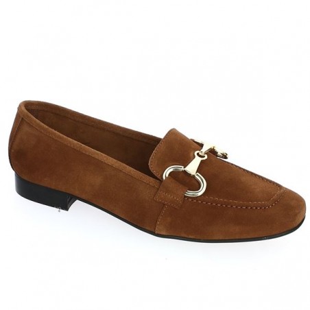 Mocassin Camel chaine dorée Folie'es grande taille, vue profil Mocassin Camel chaine dorée Folie'es grande taille, vue profil