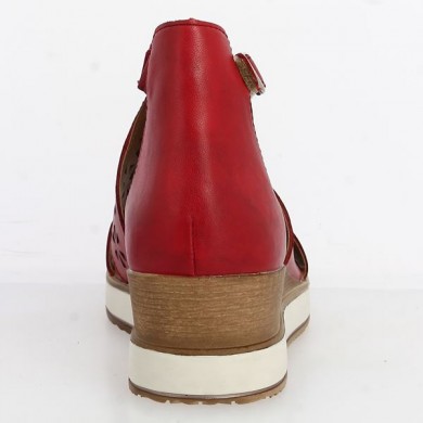 chaussure ouverte talon compensé rouge grande pointure, vue talon