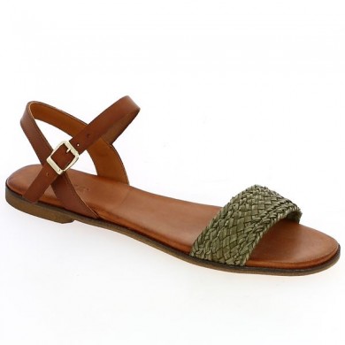 khaki braided sandal, large size, profile view