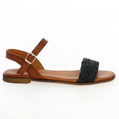 braided sandal leather camel and black woman large size Shoesissime, side view