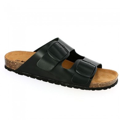 mule noir liège 2 boucles femme grande taille, vue profil