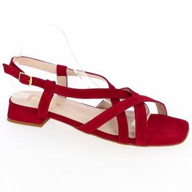 Chaussures ouvertes rouge grande taille chic petit talon habillée bout carré Shoesissime, vue profil