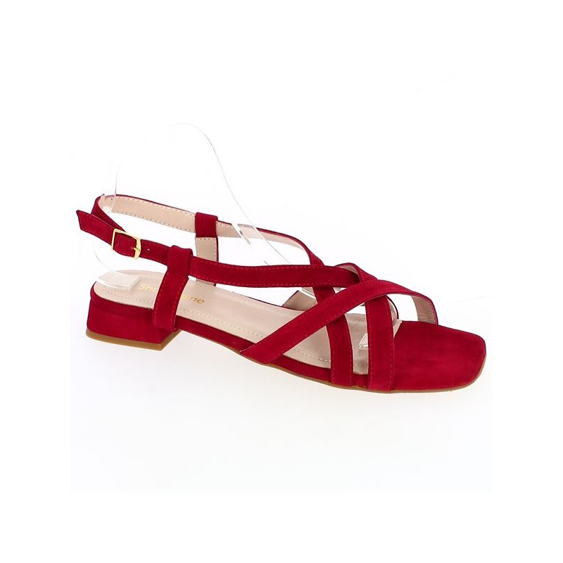 Chaussures ouvertes rouge grande taille chic petit talon habillée bout carré Shoesissime, vue profil