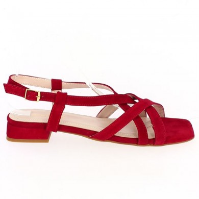 sandales grandes tailles femmes velours rouge habillées Shoesissime, vue coté