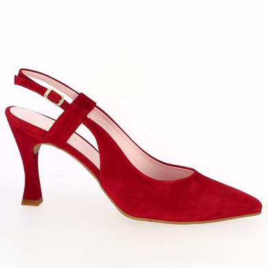 Shoesissime red open toe pumps, side view