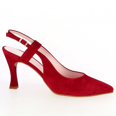 escarpin rouge pointu ouvert au talon grande taille Shoesissime, vue coté