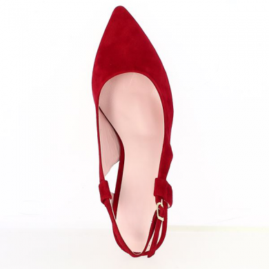 escarpin rouge ouvert au talon grande pointure femme, vue dessus