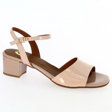 sandales petit talon vernie rose nude grande taille Shoesissime, vue profil