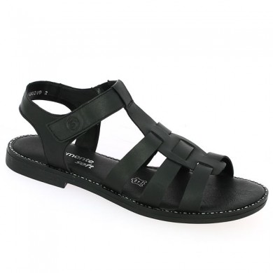 Black three-strap sandal D3668-00, profile view