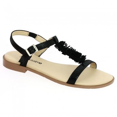 sandale grande taille noire plate fantaisie Shoesissime, vue profil