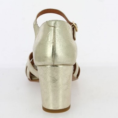 square heel sandal big size gold counter heel strap, heel view