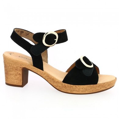 adjustable shoes large size Gabor woman platform and buckles black velvet, heel view