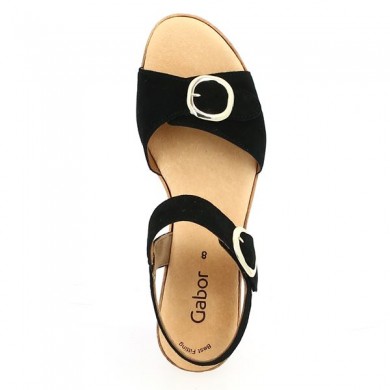 platform sandal and buckles large size gabor black velvet, top view