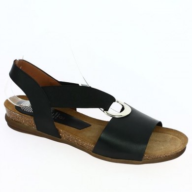 sandale elastiquée cuir noir anneau métallique 42, 43, 44 Shoesissime, vue profil
