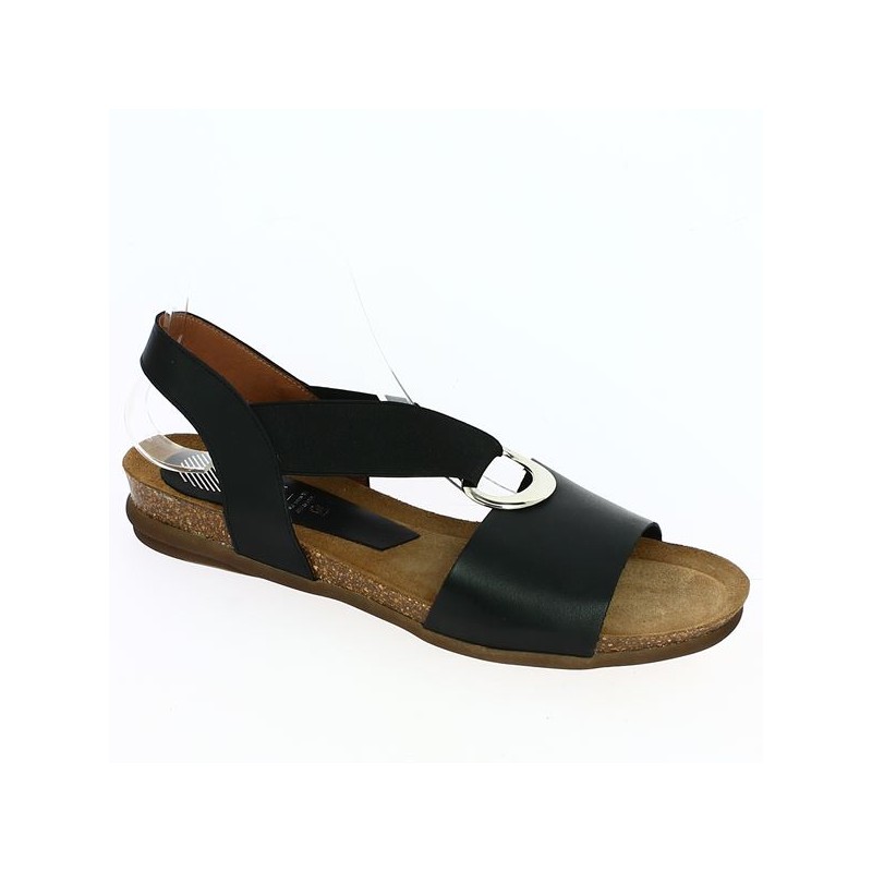 sandale elastiquée cuir noir anneau métallique 42, 43, 44 Shoesissime, vue profil