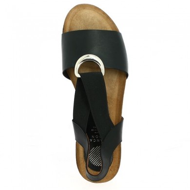sandale grande pointure Xapatan elastiquée cuir noir anneau métallique, vue dessus